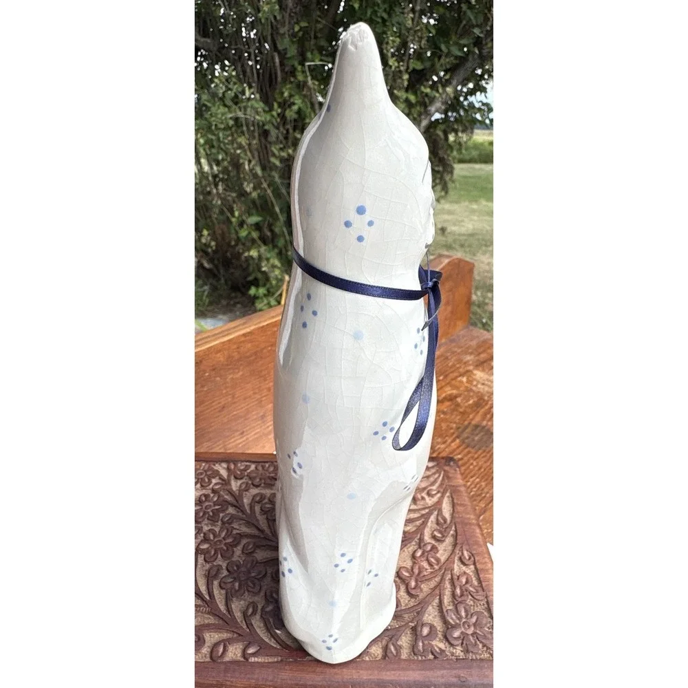 Ceramic White Light Blue Floral Cat Kitty Figurine 8